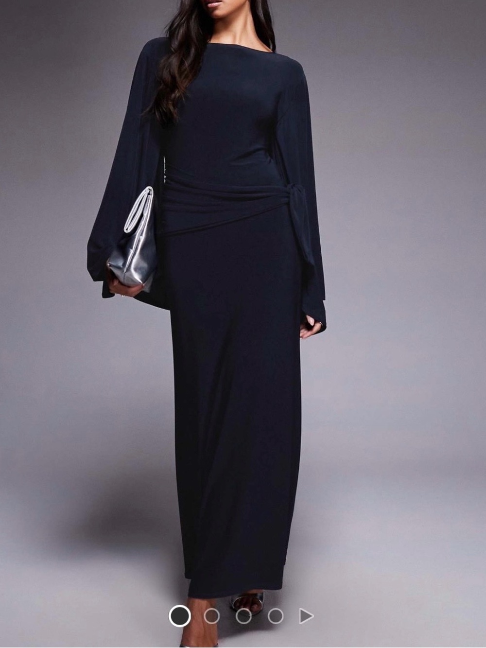 ASOS Black Long-Sleeve Maxi Dress with Waist Tie